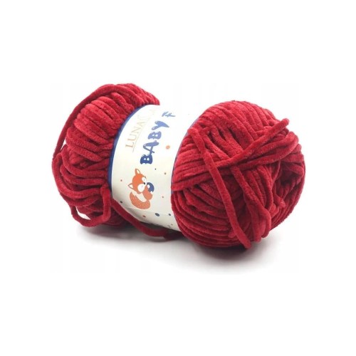 Miękka włóczka chenilowa baby fox kolor ciemny czerwony winny - bordo 100 - 20