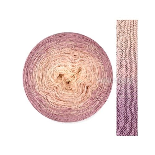 Włóczka cieniowana 6 nitek brzoskwiniowy pudrowy  lila bawełna łączona z akrylem - duży motek.