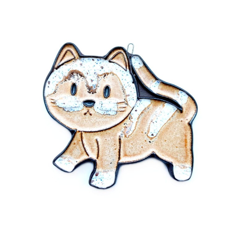 kotek ceramiczny ecru - ścienna ozdoba