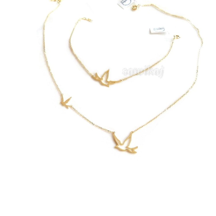 Przykładowy komplet bizuterii srebrnej gołąbek mały i duży naszyjnik z bransoletką