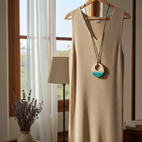 Koło ceramiczne duże - wisior ocean - przykład noszenia