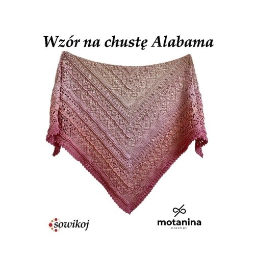 Wzór schemat z opisem na chustę szydełkową trójkątną Alabama