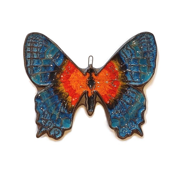 Ceramiczna ozdoba do powieszenia na ścianie lub w ogrodzie. Motyl niebieski