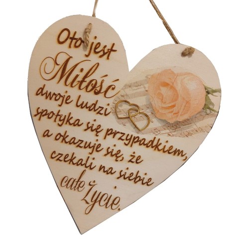 Tabliczka na rocznicę ślubu z napisem serce - Oto jest miłość
