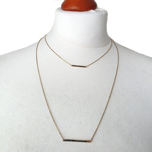 Dwie belki - podwójny pozłacany łańcuszek srebrny z płaskimi elementami.