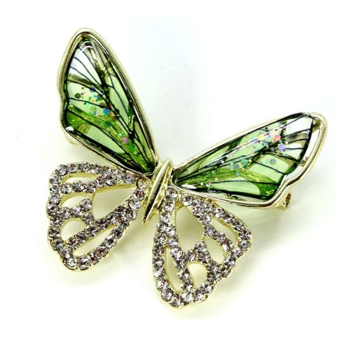 Zielony motyl broszka przypinka z cyrkoniami
