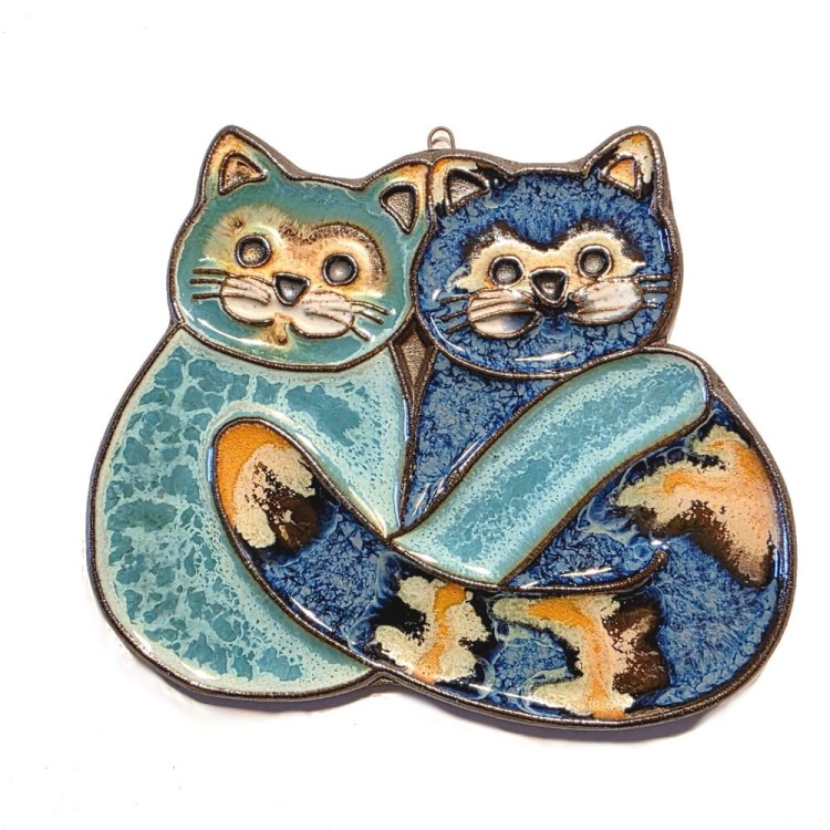 Figurka ozdobna do powieszenia para kotów -  koty dwa turkus z niebieskim.