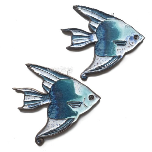 Rybka ceramiczna skalar średni, niebieski z białym Ozdoba na ścianę.