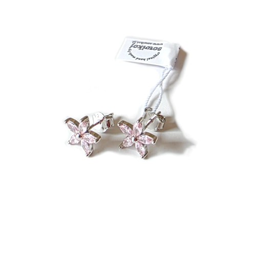 Lekkie kolczyki srebrne kwiatuszki różowe na wkrętkach - 5 płatków z cyrkonii