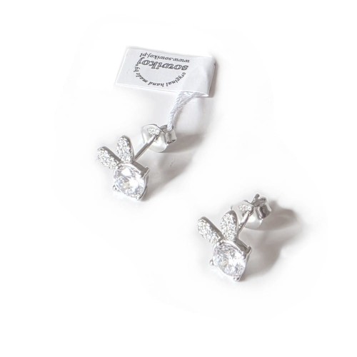 Delikatne srebrne kolczyki na wkrętkach króliczki z dużymi cyrkoniami