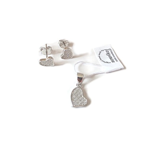 Delikatny komplet biżuterii srebrnej z cyrkoniami - pełne malutkie serduszka