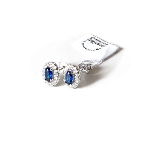 Delikatne kolczyki srebrne owale z cyrkoniami niebieskie w środku