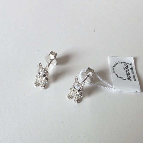 Mini kroliczki - kolczyki z cyrkoniami srebro 925