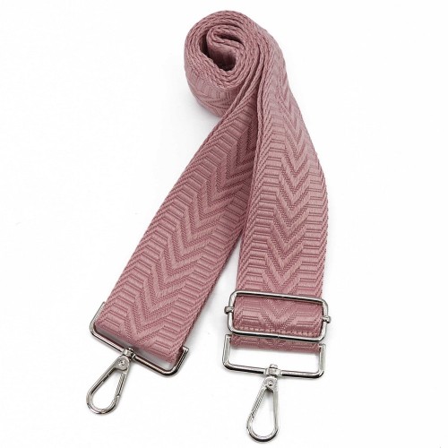 Szeroki wymienny pasek do  torebki. 5cm. Kolor pudrowy różowy ze srebrnymi wykonczeniami.