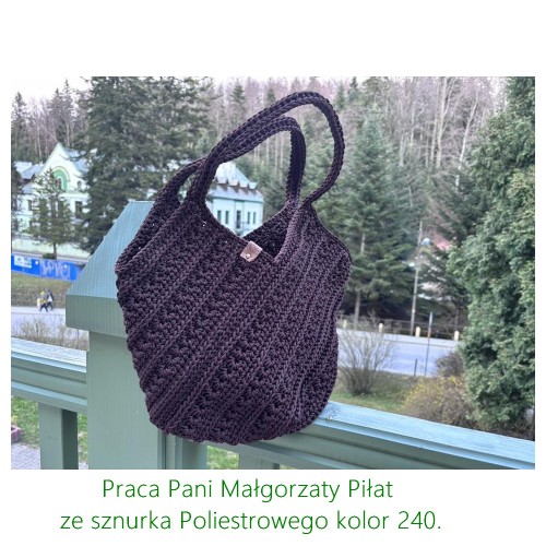 Torebka z poliestrowego sznurka w kolorze ciemnej czekolady . 240XL - realizacja przez klientkę - Panią  Małgorzatę Piłat