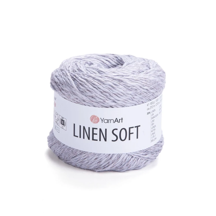 Delikatna miękka włóczka  len z wiskozą i bawełną Yarnart Linen soft - srebrzysty szary  7320.