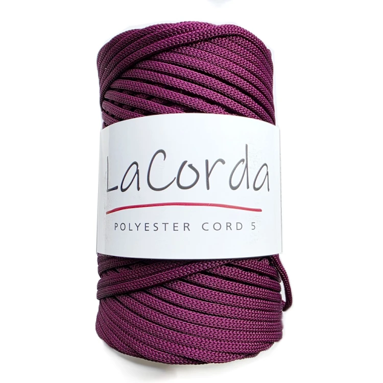 Sznurek poliestrowy płaski Lacorda cord 5 kolor bakłażan  jagoda 270.