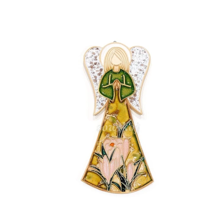 Aniołek - figurka do powieszenia z krokusami na sukience - opiekun domu