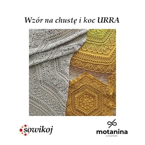 Wzór schemat z opisem na chustę lub koc na szydełku Urra