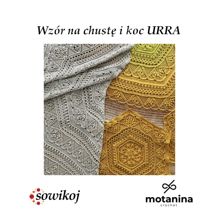 Wzór schemat z opisem na chustę lub koc na szydełku Urra
