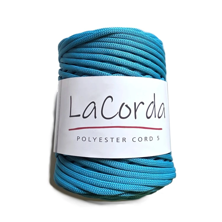 Sznurek poliestrowy płaski szeroki 5mm pleciony w kolorze turkusowym Polyester  Cord 5 585.