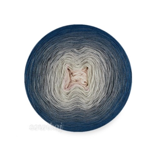 Włóczka ombre - długie przejście kolorów od delikatnego różu po szary i denim kol.B664.
