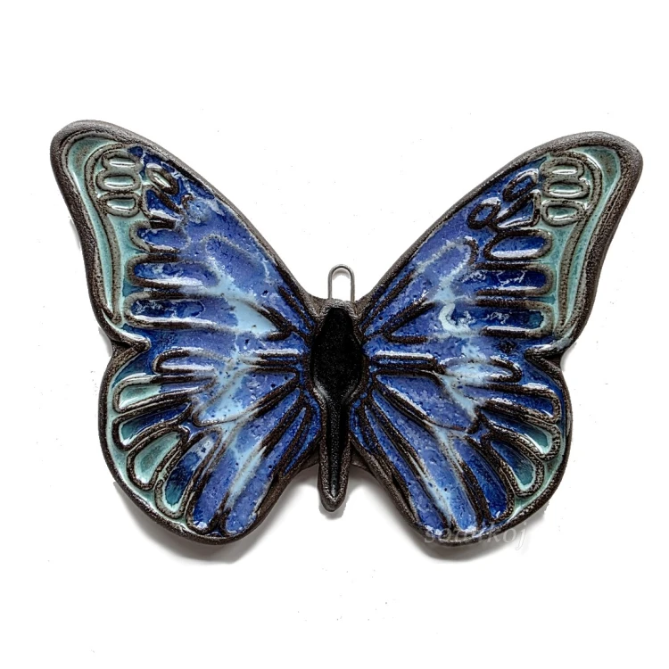Ceramiczna ozdoba motyl niebieski panel do powieszenia