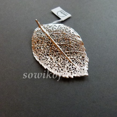 Wisior jasno srebrna duża zawieszka do łańcuszka w kształcie liścia ażurowego - srebro 925