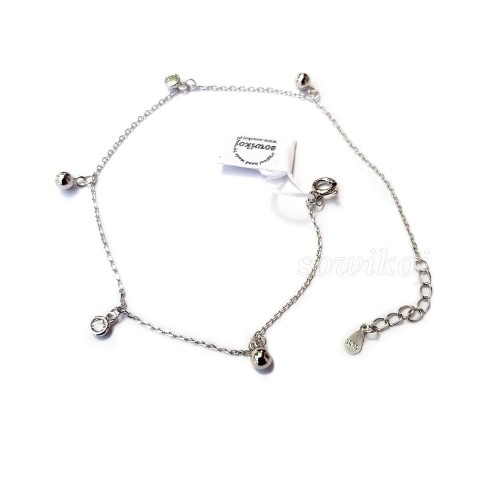 Srebrna bransoletka na nogę - 5 elementów -  kuleczki i cyrkonie