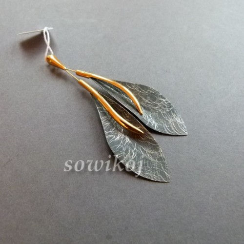 Srebrny wisiorek kalie duże złocoe i oksydowane srebro