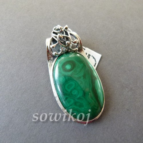 Wisior Malachit - Kamień naturalny  w srebrnej oprawie