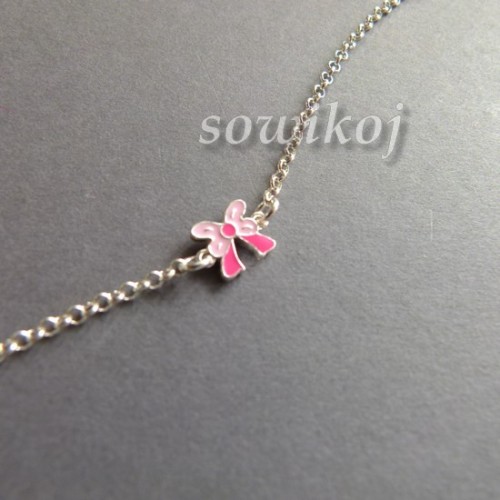 Bransoletka srebrna z kokardką - wstążka szkliwiona 