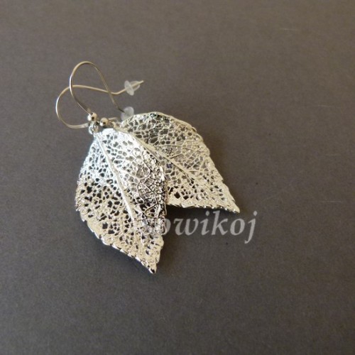 Kolczyki srebrne liście ażurowe